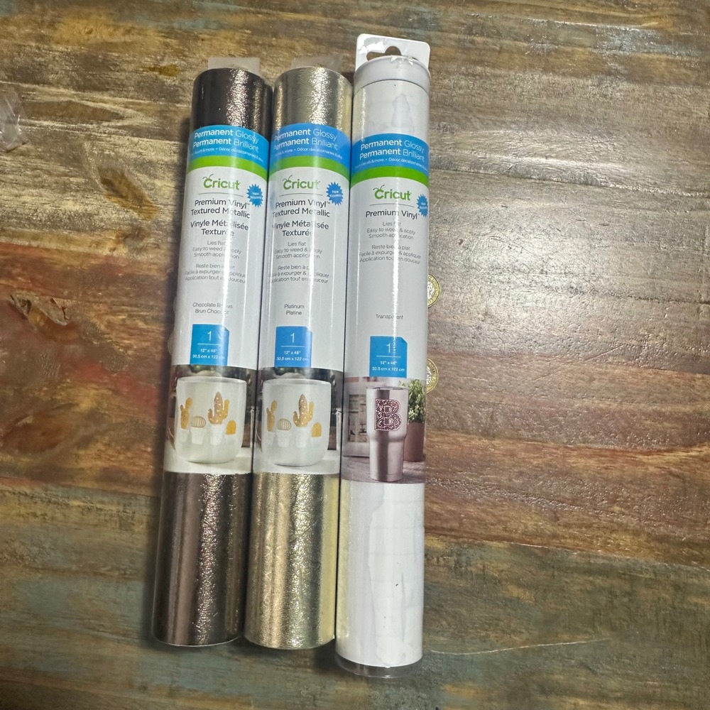 Cricut Premium Vinyl Permanent Glossy 12x48 Textured Metallic Platinum Brown 3pk